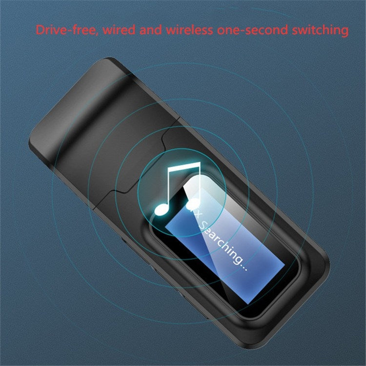2 in 1 Bluetooth 5.0 Adapter USB Drive-free Wireless Audio Transmitter Receiver with LCD Display by bashfashion