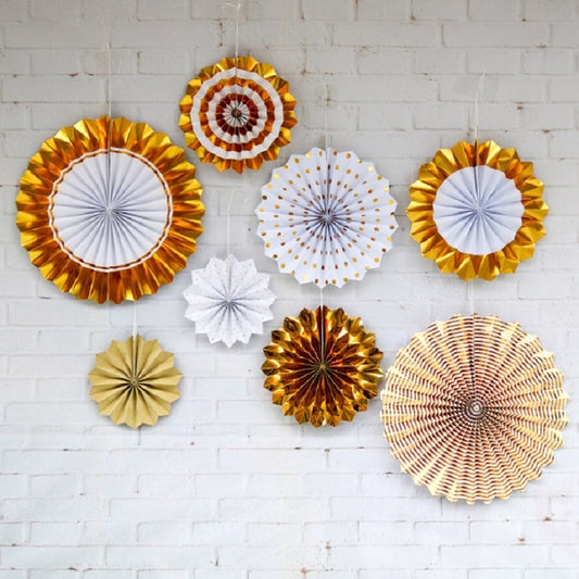 2 Sets Bronzing Paper Fan Flower Set Birthday Holiday Wedding Party Decoration, Color:Bronzing 8pcs by bashfashion