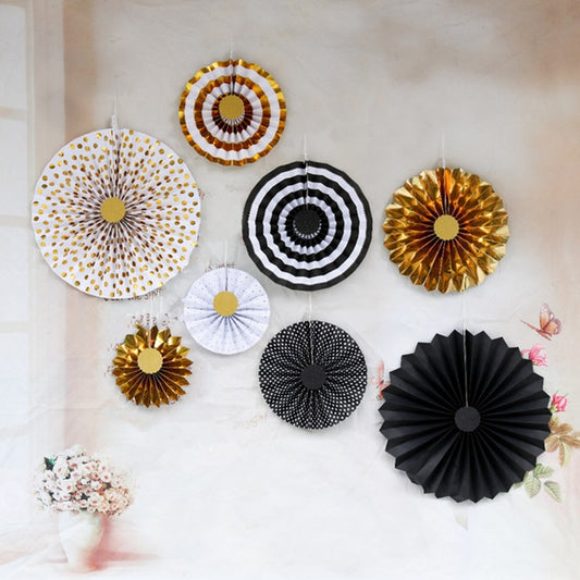2 Sets Bronzing Paper Fan Flower Set Birthday Holiday Wedding Party Decoration, Color:Black 8pcs by bashfashion