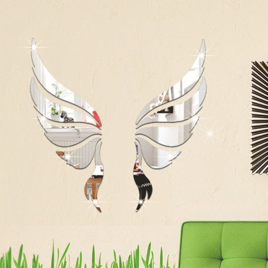 Crystal Three Dimensional Decorative Wall Stickers Angel Wings Bedroom Decorative Mirror(Silver) by bashfashion
