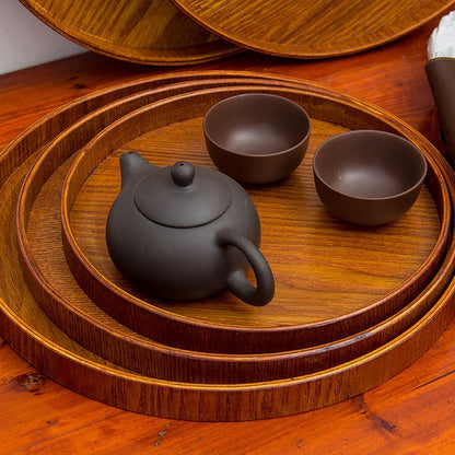Creative Round Solid Wood Tea Tray Hotel Wooden Tay Storage Tray, Diameter: 33cm by bashfashion