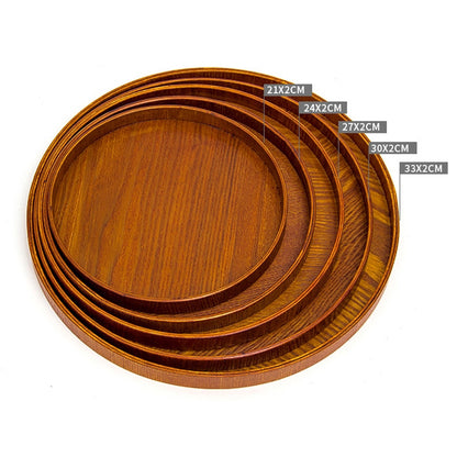 Creative Round Solid Wood Tea Tray Hotel Wooden Tay Storage Tray, Diameter: 21 cm by bashfashion