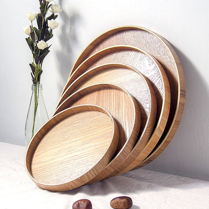 Creative Round Solid Wood Tea Tray Hotel Wooden Tay Storage Tray, Diameter: 24 cm by bashfashion
