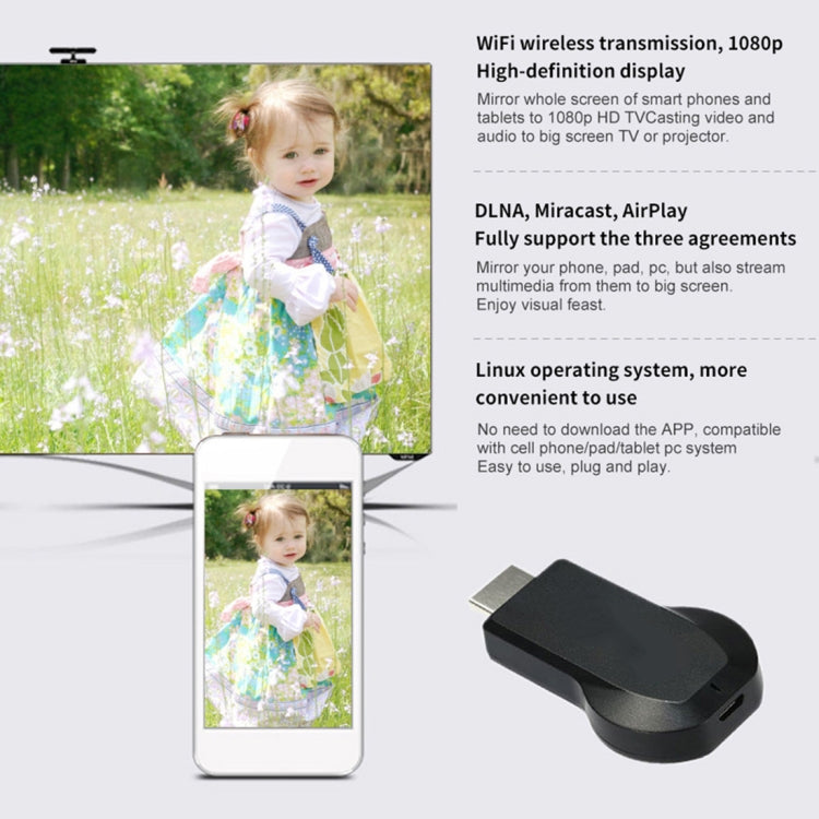 M4 Plus Wireless WiFi Display Dongle Receiver Airplay Miracast DLNA 1080P HDMI TV Stick for iPhone, Samsung, and other Android Smartphones by bashfashion