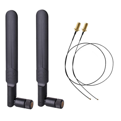 2 x 6dBi 2.4GHz 5GHz Dual Band WiFi RP-SMA Male Antenna + 2 x 35CM RP-SMA IPEX MHF4 Pigtail Cable for M.2 NGFF WiFi WLAN Card (Black) by bashfashion