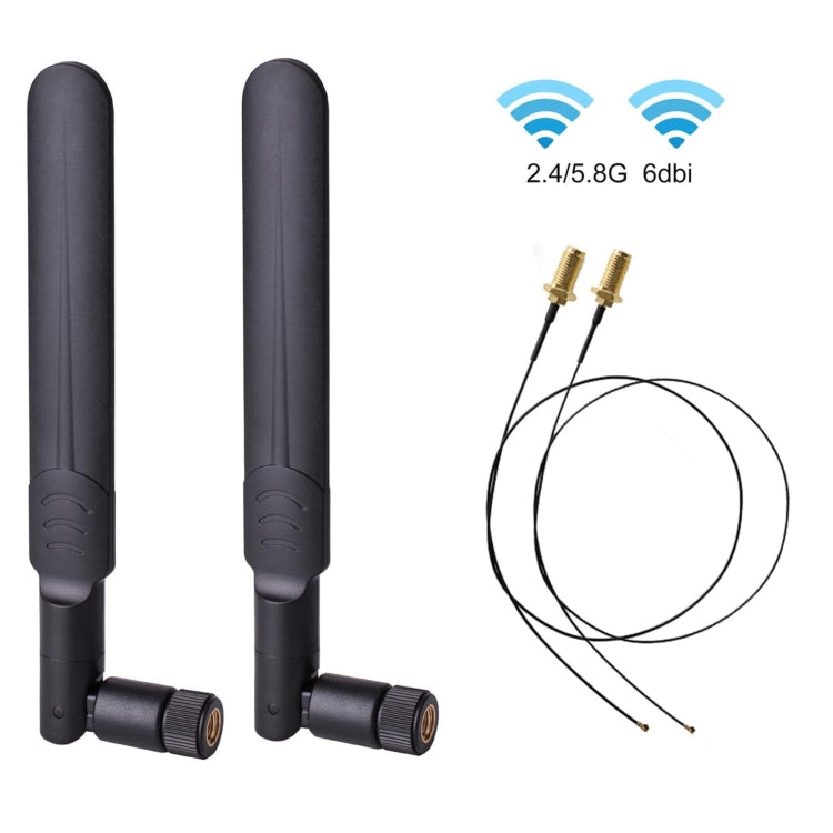 2 x 6dBi 2.4GHz 5GHz Dual Band WiFi RP-SMA Male Antenna + 2 x 35CM RP-SMA IPEX MHF4 Pigtail Cable for M.2 NGFF WiFi WLAN Card (Black) by bashfashion