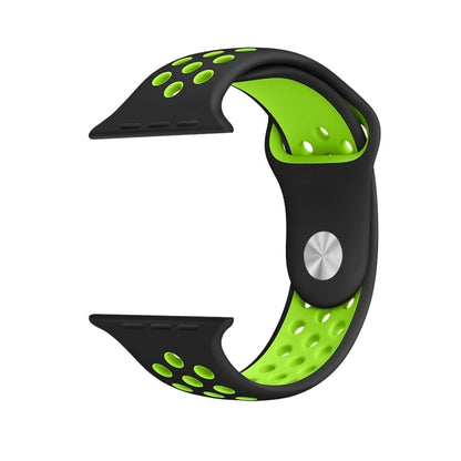For Apple Watch Series 7 41mm / 6 & SE & 5 & 4 40mm / 3 & 2 & 1 38mm Fashionable Classical Silicone Sport Watch Band (Black Green) by bashfashion