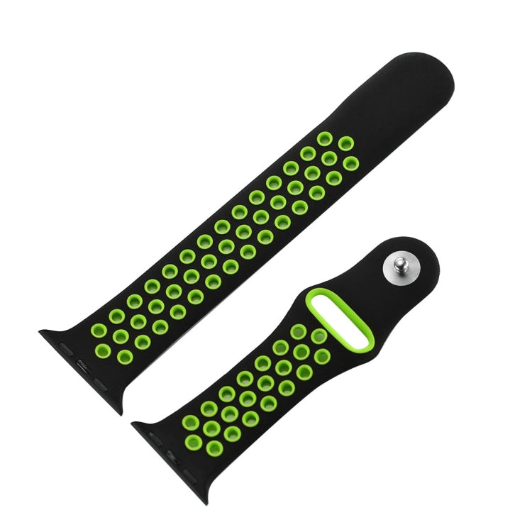 For Apple Watch Series 7 41mm / 6 & SE & 5 & 4 40mm / 3 & 2 & 1 38mm Fashionable Classical Silicone Sport Watch Band (Black Green) by bashfashion
