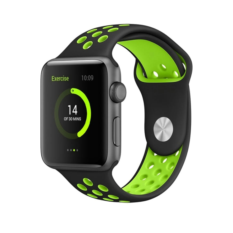 For Apple Watch Series 7 41mm / 6 & SE & 5 & 4 40mm / 3 & 2 & 1 38mm Fashionable Classical Silicone Sport Watch Band (Black Green) by bashfashion
