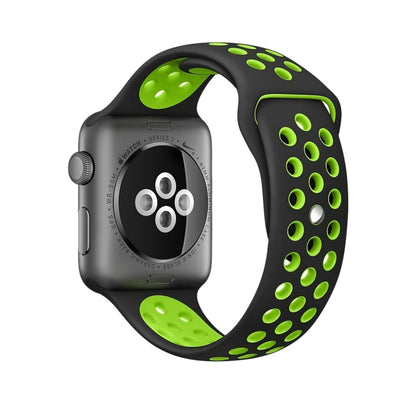 For Apple Watch Series 7 41mm / 6 & SE & 5 & 4 40mm / 3 & 2 & 1 38mm Fashionable Classical Silicone Sport Watch Band (Black Green) by bashfashion