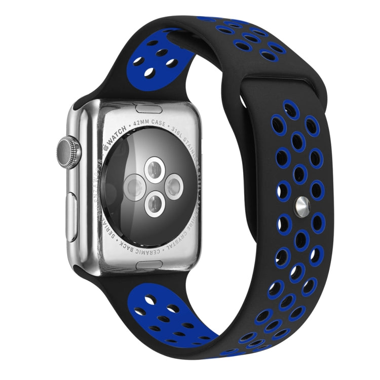 For Apple Watch Series 7 41mm / 6 & SE & 5 & 4 40mm / 3 & 2 & 1 38mm Fashionable Classical Silicone Sport Watch Band(Black Blue) by bashfashion