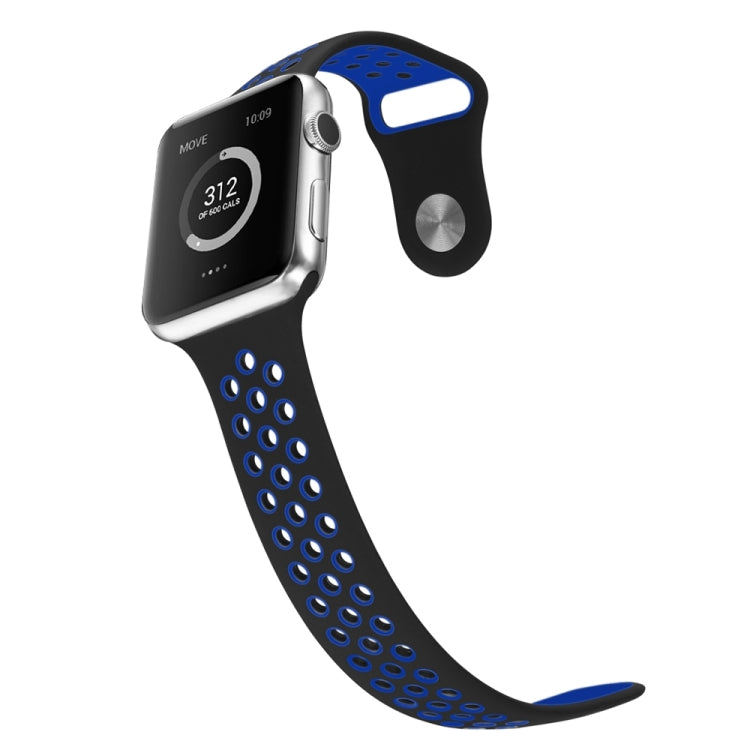 For Apple Watch Series 7 41mm / 6 & SE & 5 & 4 40mm / 3 & 2 & 1 38mm Fashionable Classical Silicone Sport Watch Band(Black Blue) by bashfashion