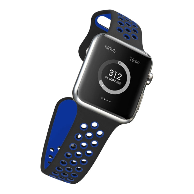 For Apple Watch Series 7 41mm / 6 & SE & 5 & 4 40mm / 3 & 2 & 1 38mm Fashionable Classical Silicone Sport Watch Band(Black Blue) by bashfashion