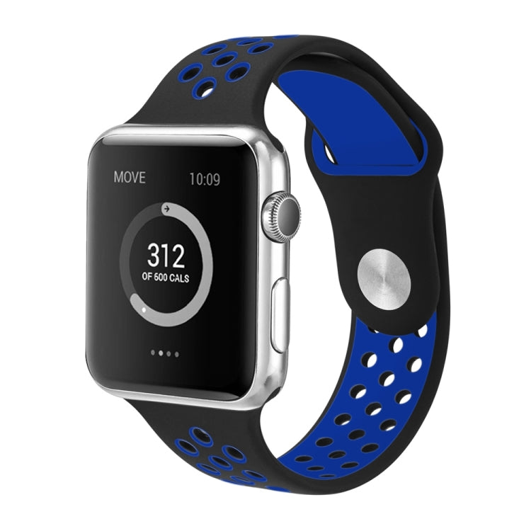 For Apple Watch Series 7 41mm / 6 & SE & 5 & 4 40mm / 3 & 2 & 1 38mm Fashionable Classical Silicone Sport Watch Band(Black Blue) by bashfashion