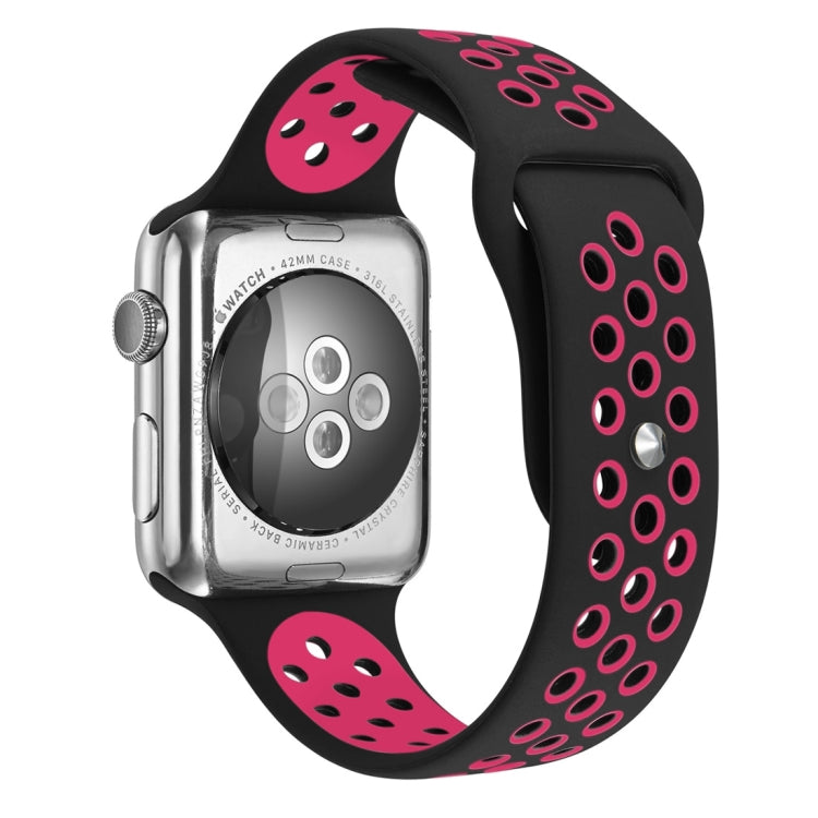 For Apple Watch Series 7 41mm / 6 & SE & 5 & 4 40mm / 3 & 2 & 1 38mm Fashionable Classical Silicone Sport Watch Band (Black Rose Red) by bashfashion