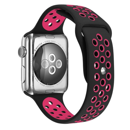 For Apple Watch Series 7 41mm / 6 & SE & 5 & 4 40mm / 3 & 2 & 1 38mm Fashionable Classical Silicone Sport Watch Band (Black Rose Red) by bashfashion
