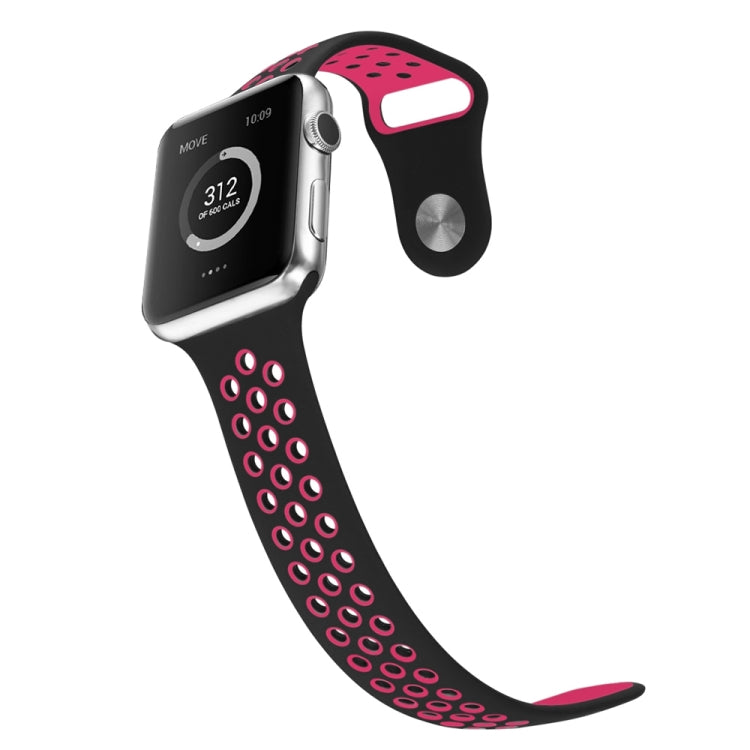 For Apple Watch Series 7 41mm / 6 & SE & 5 & 4 40mm / 3 & 2 & 1 38mm Fashionable Classical Silicone Sport Watch Band (Black Rose Red) by bashfashion