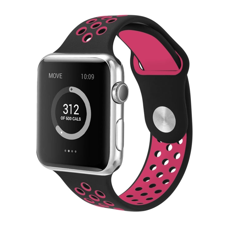 For Apple Watch Series 7 41mm / 6 & SE & 5 & 4 40mm / 3 & 2 & 1 38mm Fashionable Classical Silicone Sport Watch Band (Black Rose Red) by bashfashion