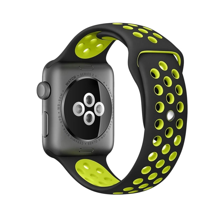 For Apple Watch Series 7 41mm / 6 & SE & 5 & 4 40mm / 3 & 2 & 1 38mm Fashionable Classical Silicone Sport Watch Band(Black Yellow) by bashfashion
