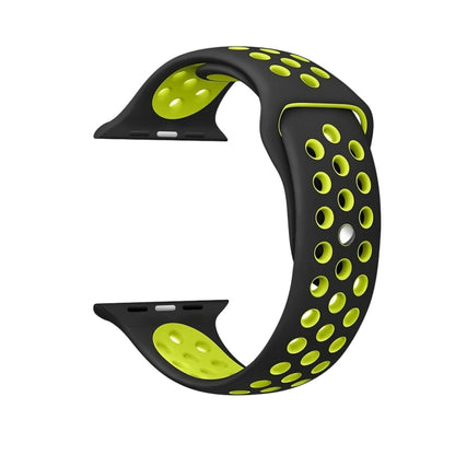 For Apple Watch Series 7 41mm / 6 & SE & 5 & 4 40mm / 3 & 2 & 1 38mm Fashionable Classical Silicone Sport Watch Band(Black Yellow) by bashfashion