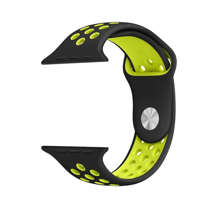 For Apple Watch Series 7 41mm / 6 & SE & 5 & 4 40mm / 3 & 2 & 1 38mm Fashionable Classical Silicone Sport Watch Band(Black Yellow) by bashfashion