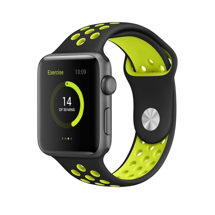 For Apple Watch Series 7 41mm / 6 & SE & 5 & 4 40mm / 3 & 2 & 1 38mm Fashionable Classical Silicone Sport Watch Band(Black Yellow) by bashfashion