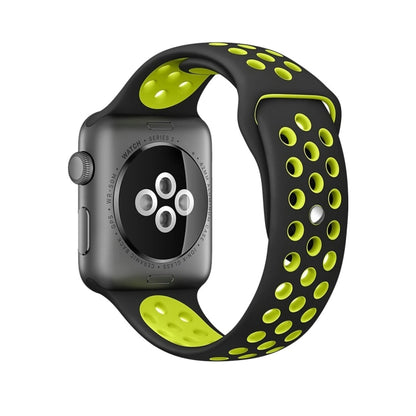 For Apple Watch Series 7 41mm / 6 & SE & 5 & 4 40mm / 3 & 2 & 1 38mm Fashionable Classical Silicone Sport Watch Band(Black Yellow) by bashfashion