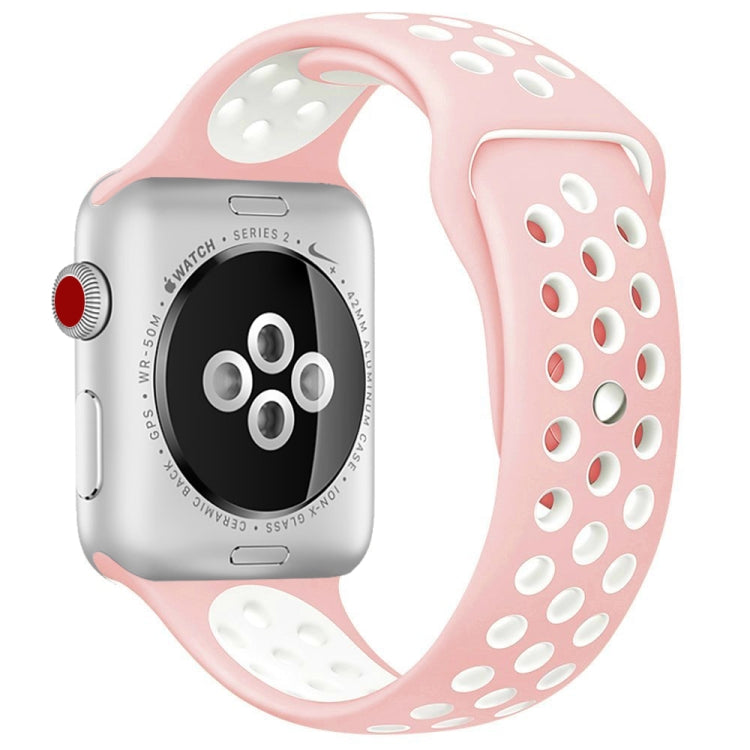 For Apple Watch Series 7 41mm / 6 & SE & 5 & 4 40mm / 3 & 2 & 1 38mm Fashionable Classical Silicone Sport Watch Band (Pink White) by bashfashion