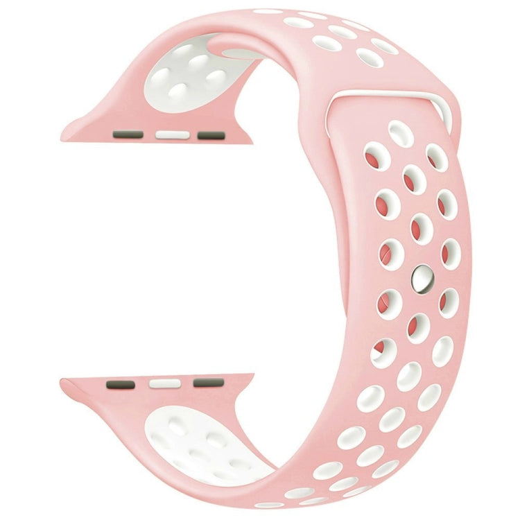 For Apple Watch Series 7 41mm / 6 & SE & 5 & 4 40mm / 3 & 2 & 1 38mm Fashionable Classical Silicone Sport Watch Band (Pink White) by bashfashion