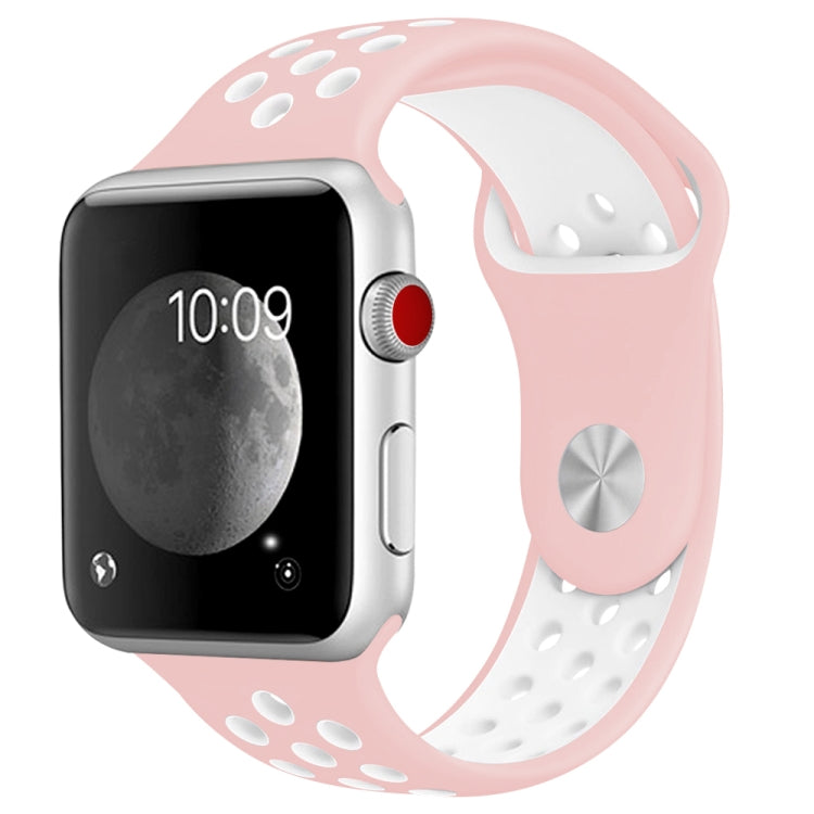 For Apple Watch Series 7 41mm / 6 & SE & 5 & 4 40mm / 3 & 2 & 1 38mm Fashionable Classical Silicone Sport Watch Band (Pink White) by bashfashion