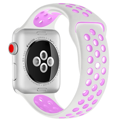 For Apple Watch Series 7 41mm / 6 & SE & 5 & 4 40mm / 3 & 2 & 1 38mm Fashionable Classical Silicone Sport Watch Band(White Purple) by bashfashion