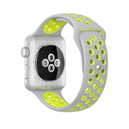 For Apple Watch Series 7 41mm / 6 & SE & 5 & 4 40mm / 3 & 2 & 1 38mm Fashionable Classical Silicone Sport Watch Band(Grey Yellow) by bashfashion