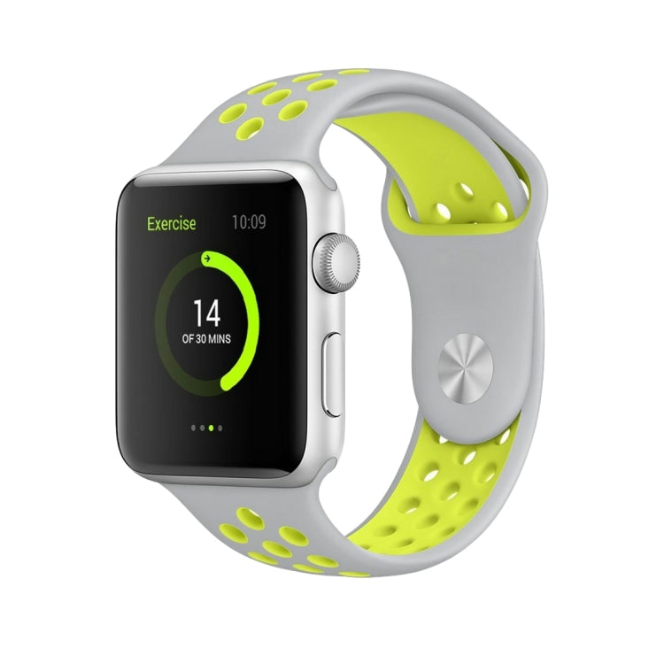 For Apple Watch Series 7 41mm / 6 & SE & 5 & 4 40mm / 3 & 2 & 1 38mm Fashionable Classical Silicone Sport Watch Band(Grey Yellow) by bashfashion