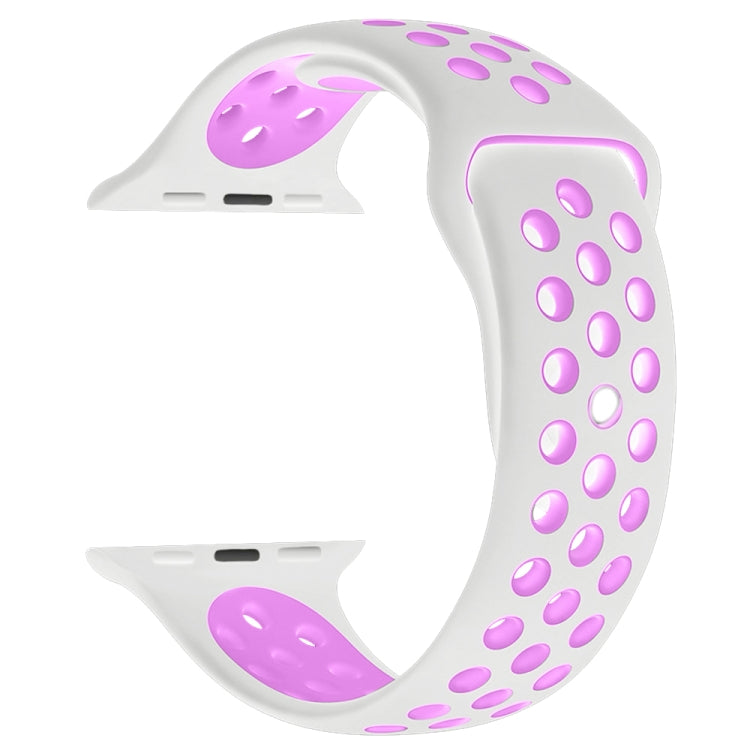 For Apple Watch Series 7 41mm / 6 & SE & 5 & 4 40mm / 3 & 2 & 1 38mm Fashionable Classical Silicone Sport Watch Band(White Purple) by bashfashion