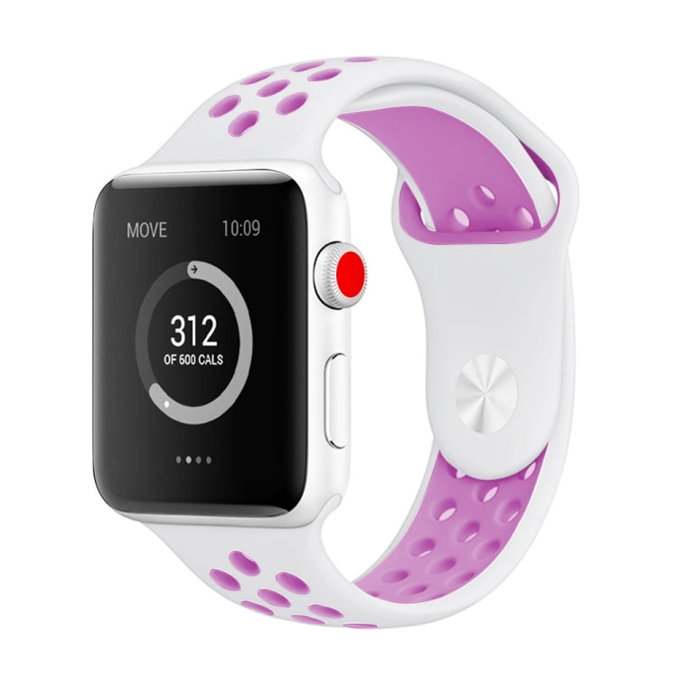 For Apple Watch Series 7 41mm / 6 & SE & 5 & 4 40mm / 3 & 2 & 1 38mm Fashionable Classical Silicone Sport Watch Band(White Purple) by bashfashion