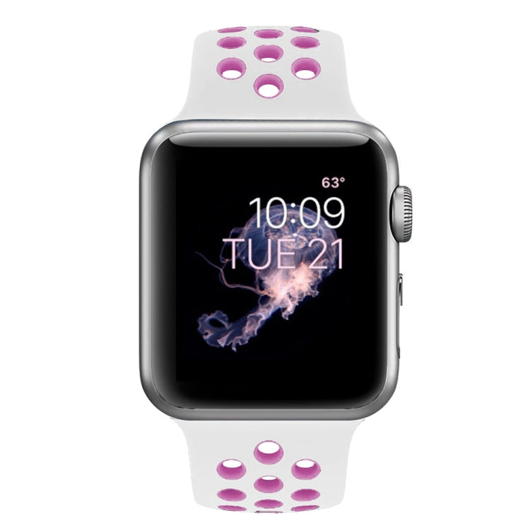 For Apple Watch Series 7 41mm / 6 & SE & 5 & 4 40mm / 3 & 2 & 1 38mm Fashionable Classical Silicone Sport Watch Band(White Purple) by bashfashion