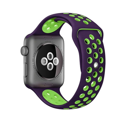 For Apple Watch Series 7 41mm / 6 & SE & 5 & 4 40mm / 3 & 2 & 1 38mm Fashionable Classical Silicone Sport Watch Band(Purple Green) by bashfashion