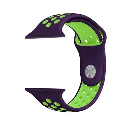 For Apple Watch Series 7 41mm / 6 & SE & 5 & 4 40mm / 3 & 2 & 1 38mm Fashionable Classical Silicone Sport Watch Band(Purple Green) by bashfashion