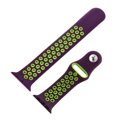 For Apple Watch Series 7 41mm / 6 & SE & 5 & 4 40mm / 3 & 2 & 1 38mm Fashionable Classical Silicone Sport Watch Band(Purple Green) by bashfashion