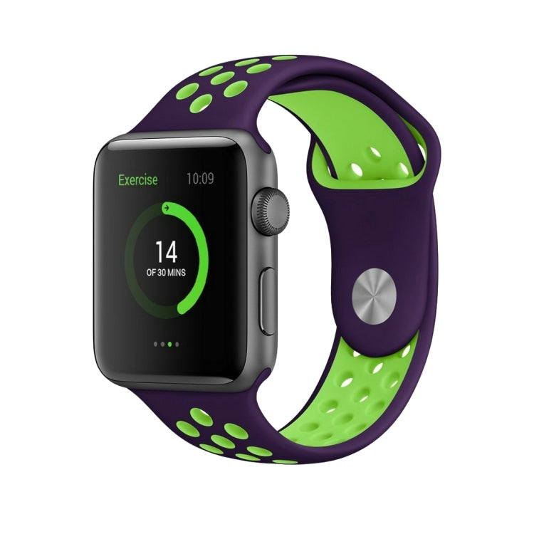 For Apple Watch Series 7 41mm / 6 & SE & 5 & 4 40mm / 3 & 2 & 1 38mm Fashionable Classical Silicone Sport Watch Band(Purple Green) by bashfashion