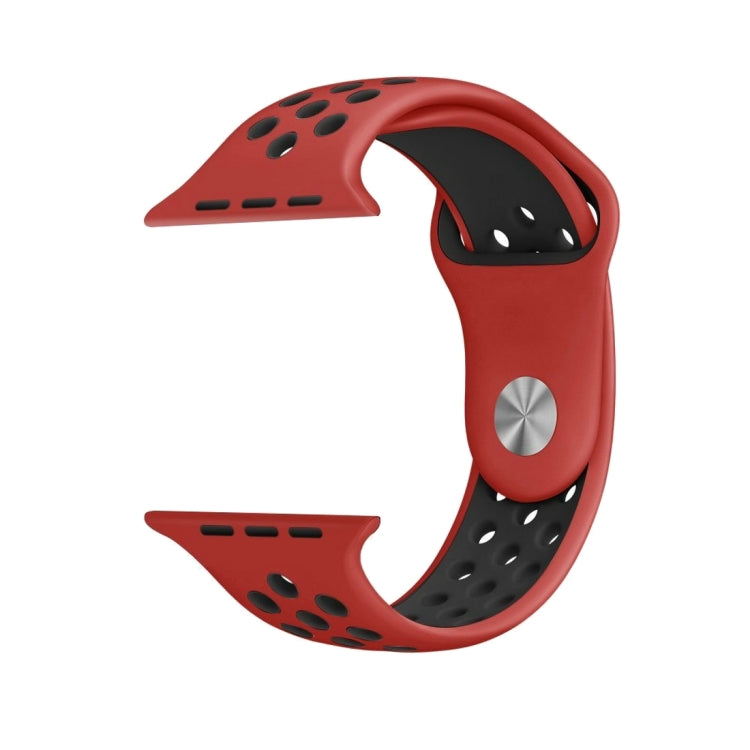 For Apple Watch Series 7 41mm / 6 & SE & 5 & 4 40mm / 3 & 2 & 1 38mm Fashionable Classical Silicone Sport Watch Band(Red Black) by bashfashion