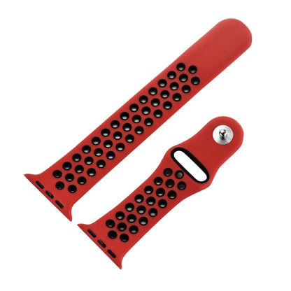 For Apple Watch Series 7 41mm / 6 & SE & 5 & 4 40mm / 3 & 2 & 1 38mm Fashionable Classical Silicone Sport Watch Band(Red Black) by bashfashion