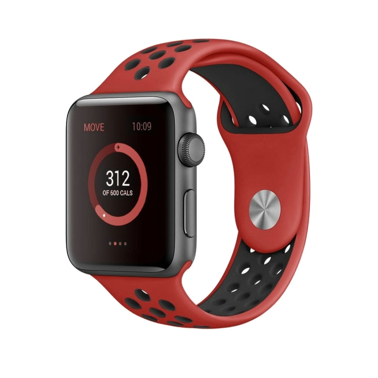 For Apple Watch Series 7 41mm / 6 & SE & 5 & 4 40mm / 3 & 2 & 1 38mm Fashionable Classical Silicone Sport Watch Band(Red Black) by bashfashion