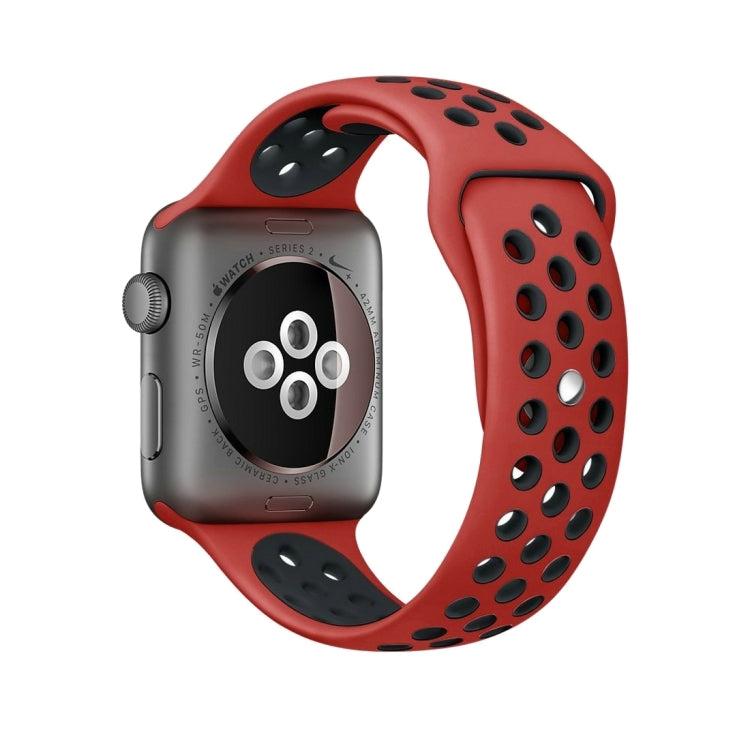 For Apple Watch Series 7 41mm / 6 & SE & 5 & 4 40mm / 3 & 2 & 1 38mm Fashionable Classical Silicone Sport Watch Band(Red Black) by bashfashion