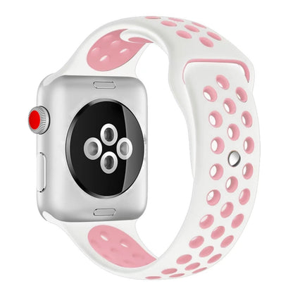 For Apple Watch Series 7 41mm / 6 & SE & 5 & 4 40mm / 3 & 2 & 1 38mm Fashionable Classical Silicone Sport Watch Band (White Pink) by bashfashion