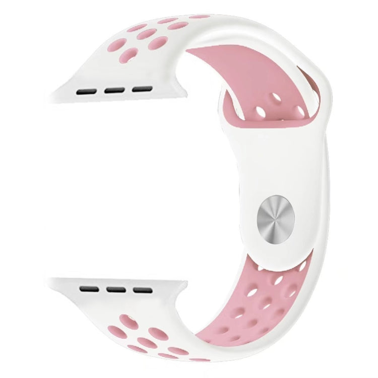 For Apple Watch Series 7 41mm / 6 & SE & 5 & 4 40mm / 3 & 2 & 1 38mm Fashionable Classical Silicone Sport Watch Band (White Pink) by bashfashion