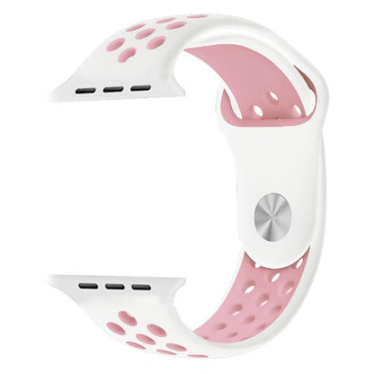 For Apple Watch Series 7 41mm / 6 & SE & 5 & 4 40mm / 3 & 2 & 1 38mm Fashionable Classical Silicone Sport Watch Band (White Pink) by bashfashion