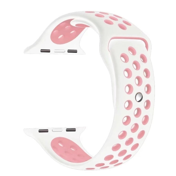 For Apple Watch Series 7 41mm / 6 & SE & 5 & 4 40mm / 3 & 2 & 1 38mm Fashionable Classical Silicone Sport Watch Band (White Pink) by bashfashion