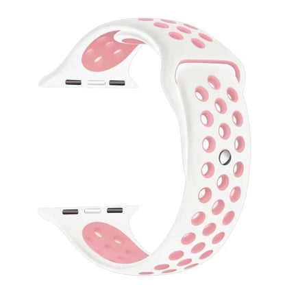 For Apple Watch Series 7 41mm / 6 & SE & 5 & 4 40mm / 3 & 2 & 1 38mm Fashionable Classical Silicone Sport Watch Band (White Pink) by bashfashion