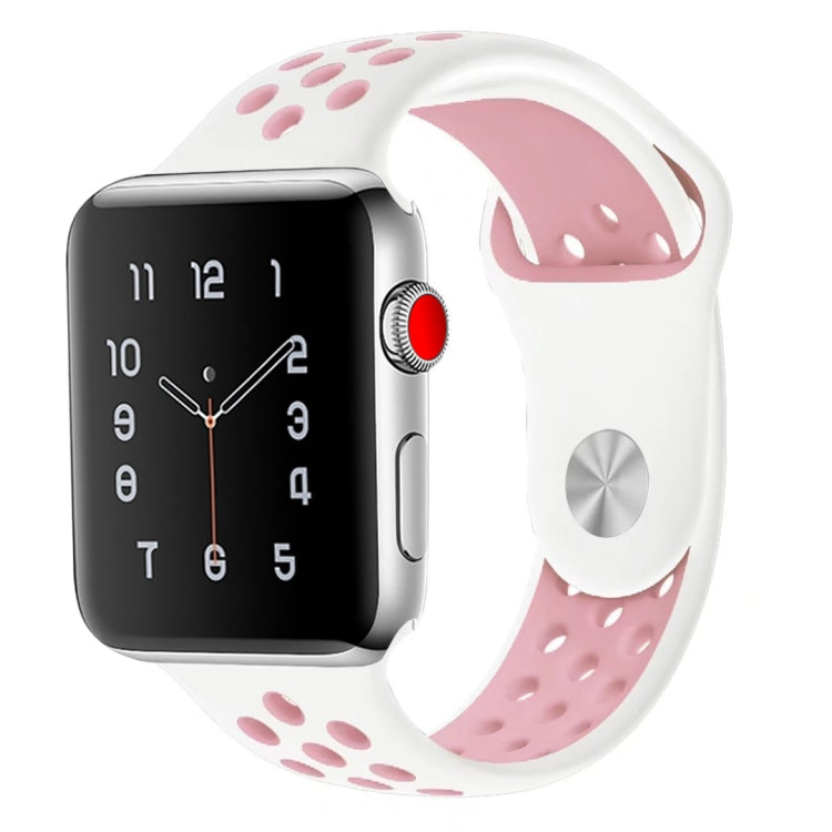 For Apple Watch Series 7 41mm / 6 & SE & 5 & 4 40mm / 3 & 2 & 1 38mm Fashionable Classical Silicone Sport Watch Band (White Pink) by bashfashion